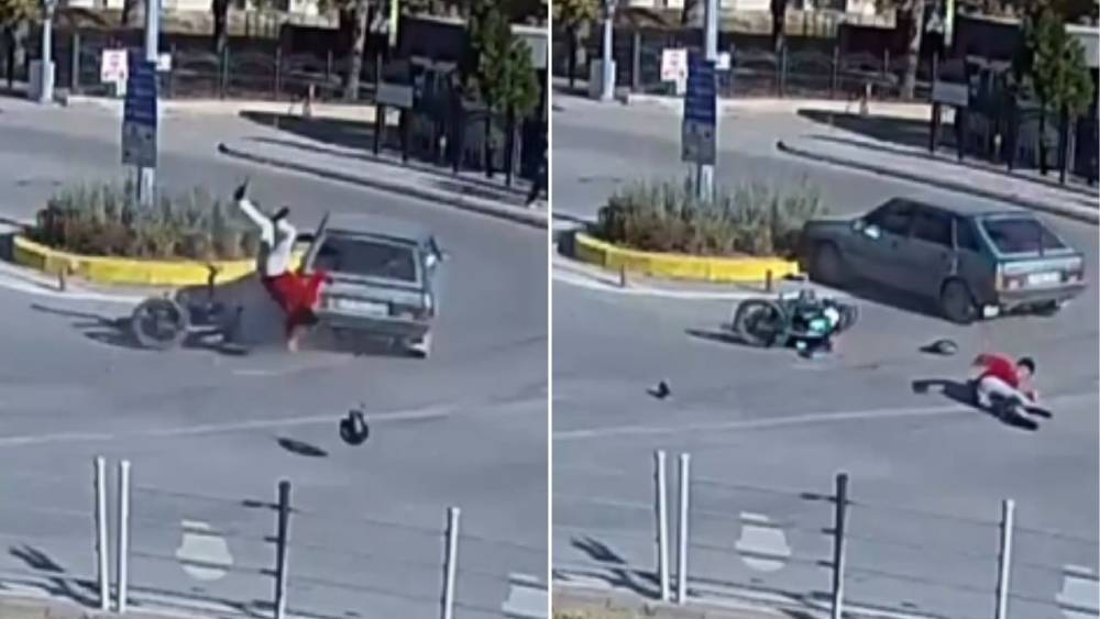 Amasya’da motosiklet havada takla attı: Sürücü yaralandı